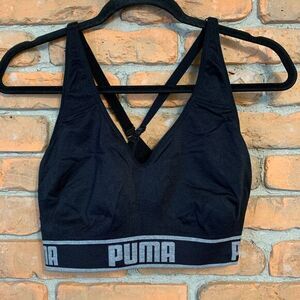 PUMA‎ Womens Large Sports Bra Black Athletic Workout Fitness Racerback Logo Band